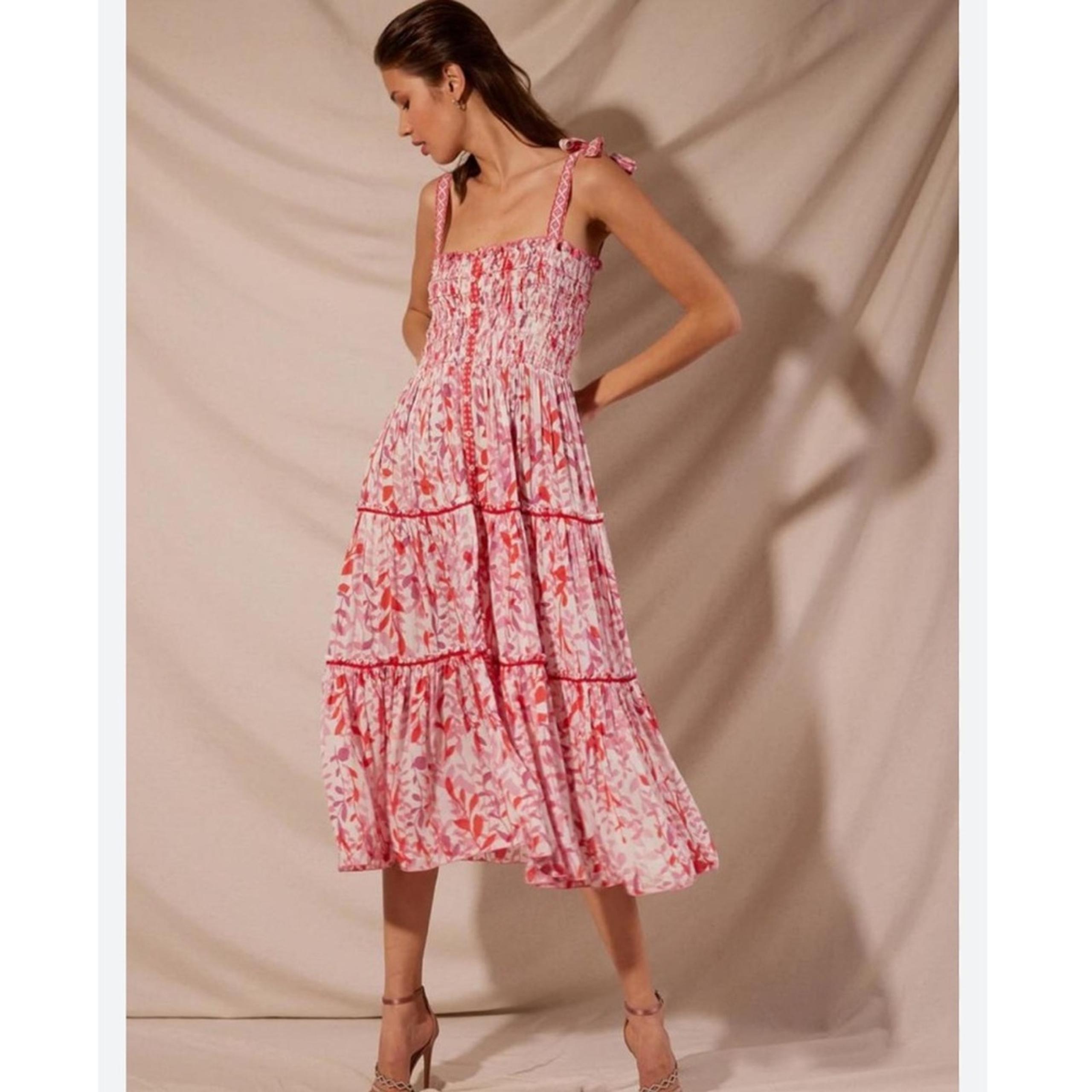 POUPETTE ST BARTH Triny Midi Summer Dress Pink Esterel Floral Retail $390 summer