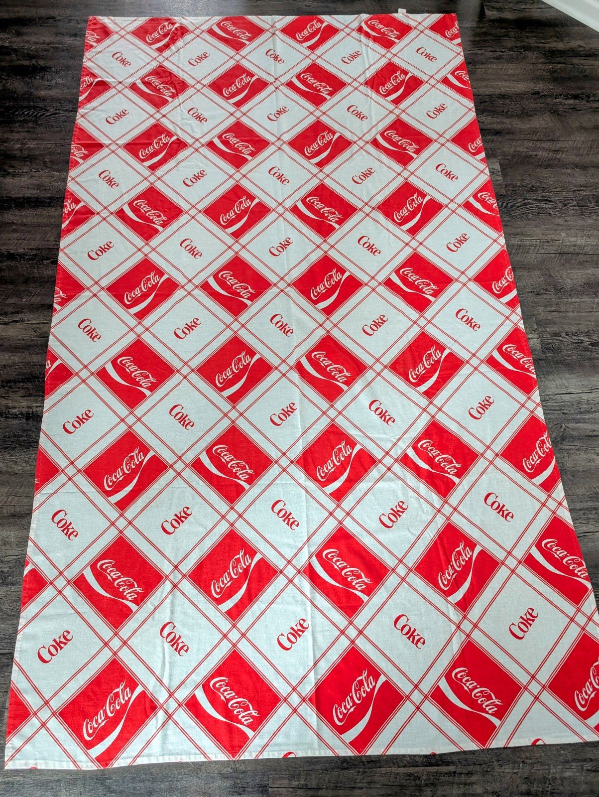 Vintage Coca Cola Coke Soda Bunk Top Sheet Fabric Tapestry 1980s Made In USA