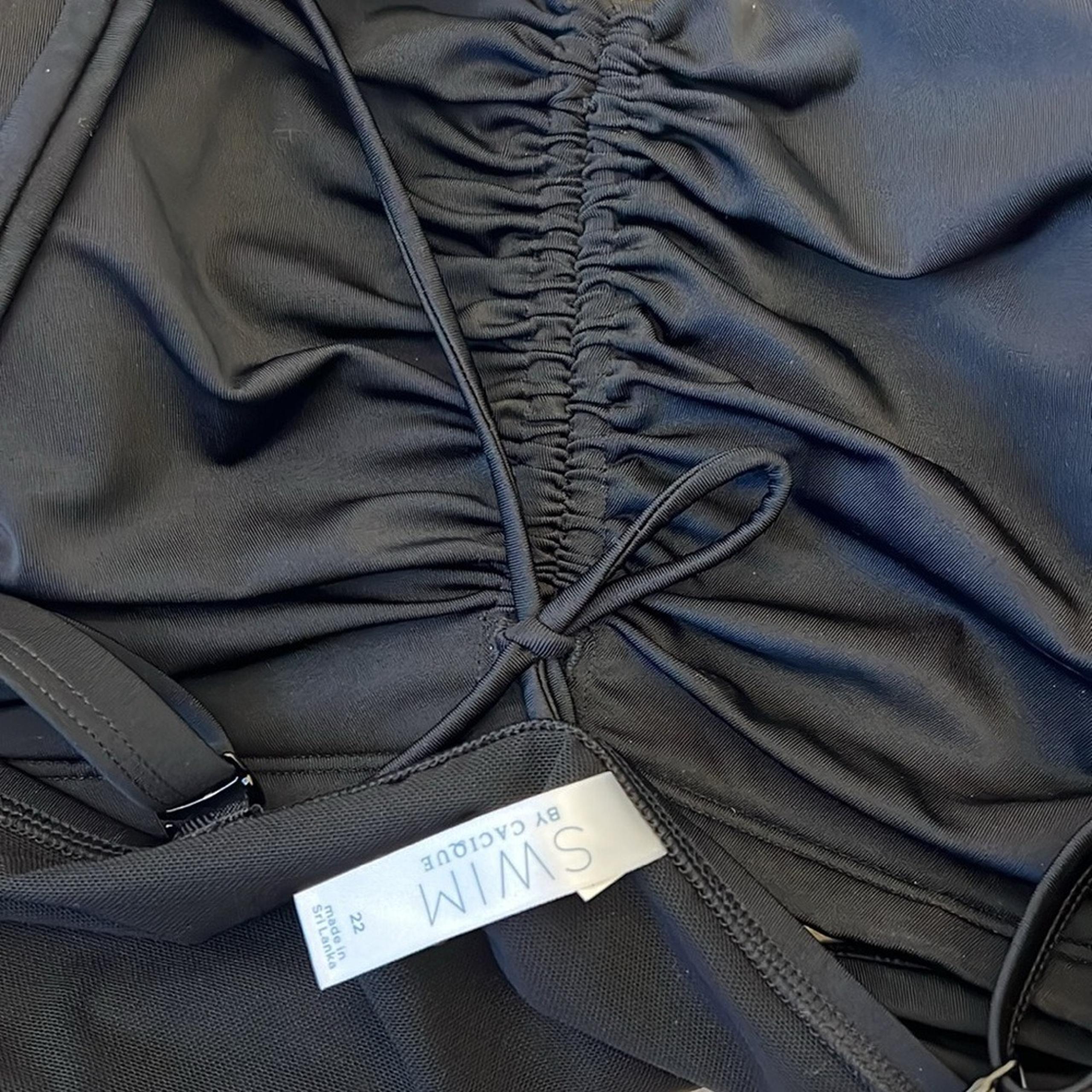 Cacique Bikini Swim Top Women's Plus Size 22 Lightly Lined No Wire Black Ruched