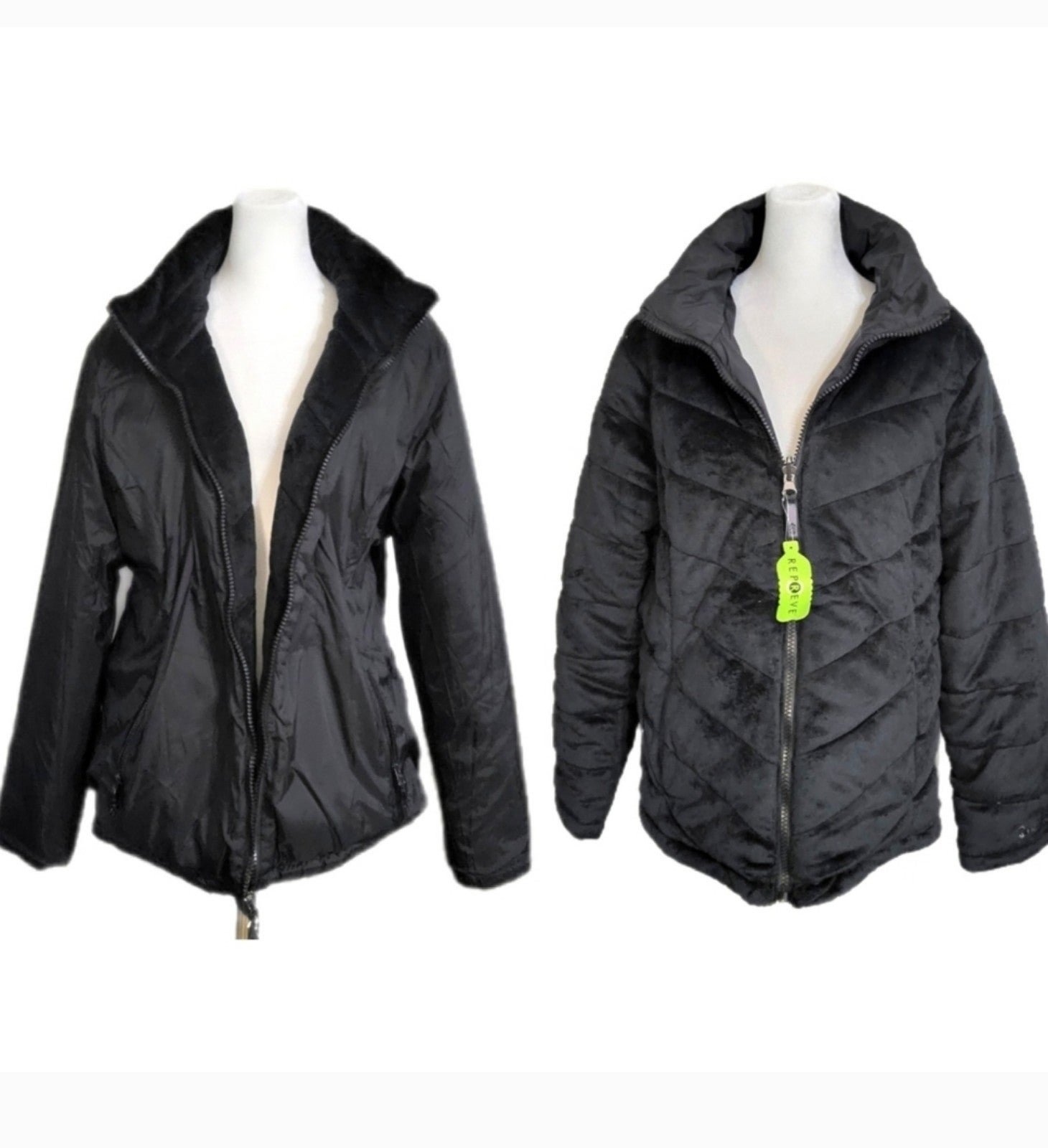 NWT Free Country Reversable Puffer Coat Jacket Black Sz XL 120 wind resistant