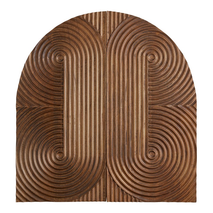 Distressed Brown Carved Wood Arch Diptych Wall Decor 2 Piece