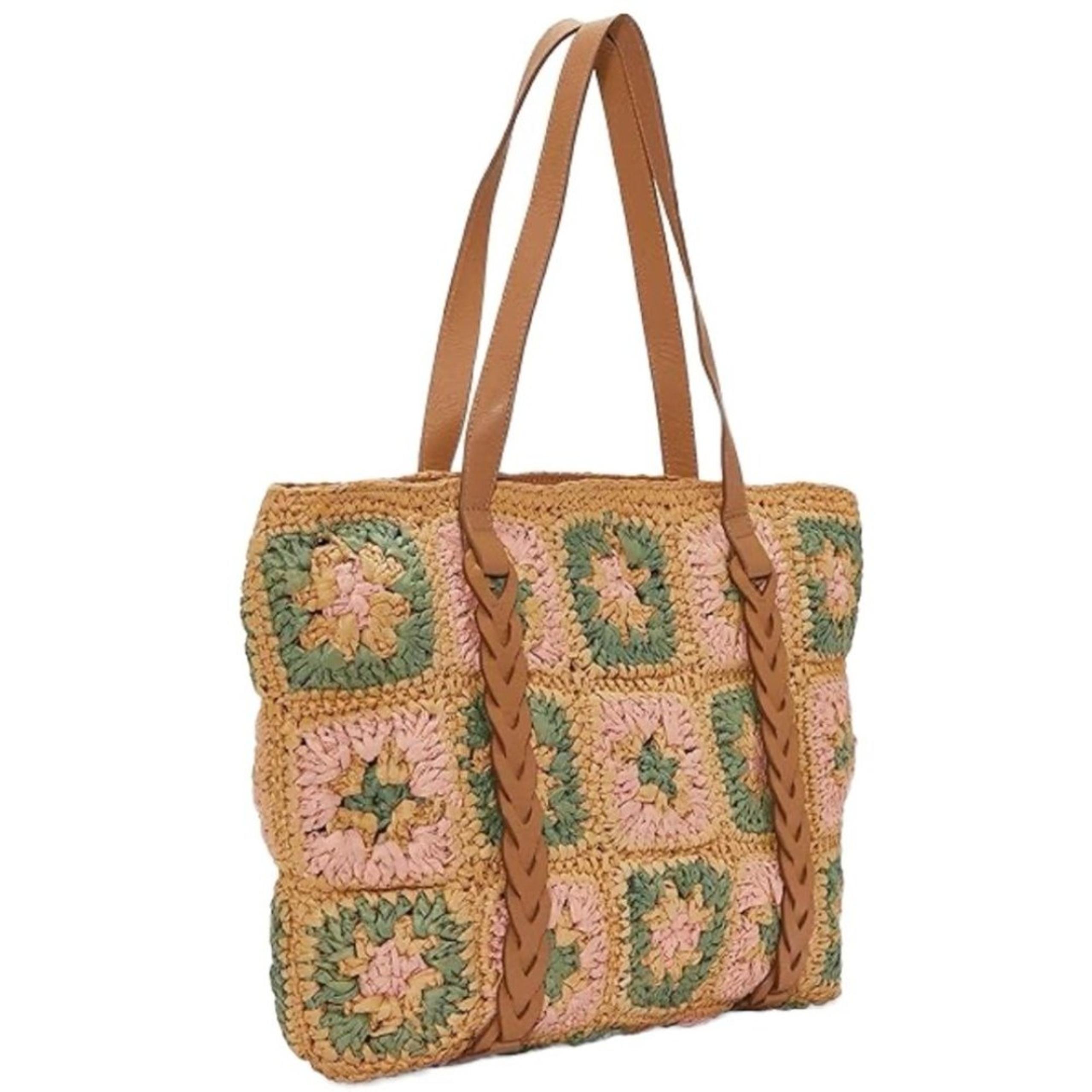 Lucky Brand Boho Straw Floral Ella Shoulder Bag Tote