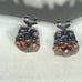 VINTAGE ORANGE CUSHION/CHECKER CUT GOLD & SILVER TONE EARRINGS