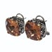 VINTAGE ORANGE CUSHION/CHECKER CUT GOLD & SILVER TONE EARRINGS