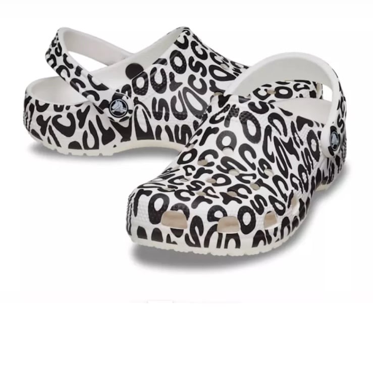 Crocs Classic warped logo Clog . Size Men 11. White/black.
