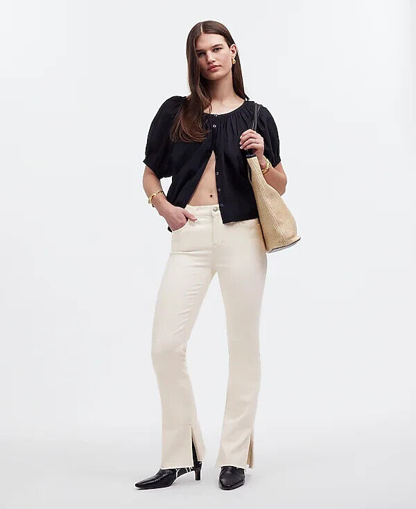 NEW Madewell Jeans Flare Kick Out Ivory Split Ankle Women's 29 Raw Hem Pants NWT