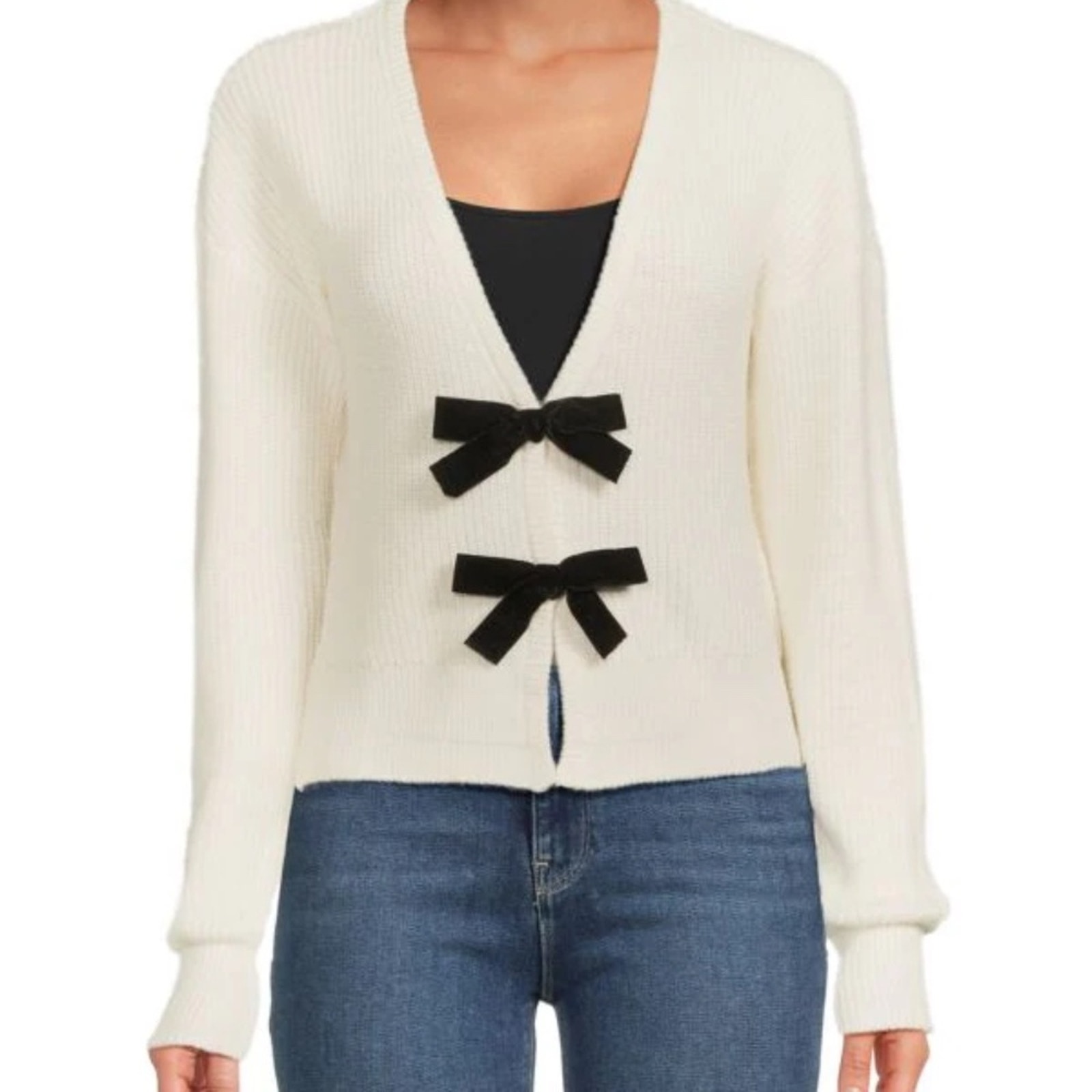 DESIGN HISTORY Bow Ribbed Cardigan - L - NWT