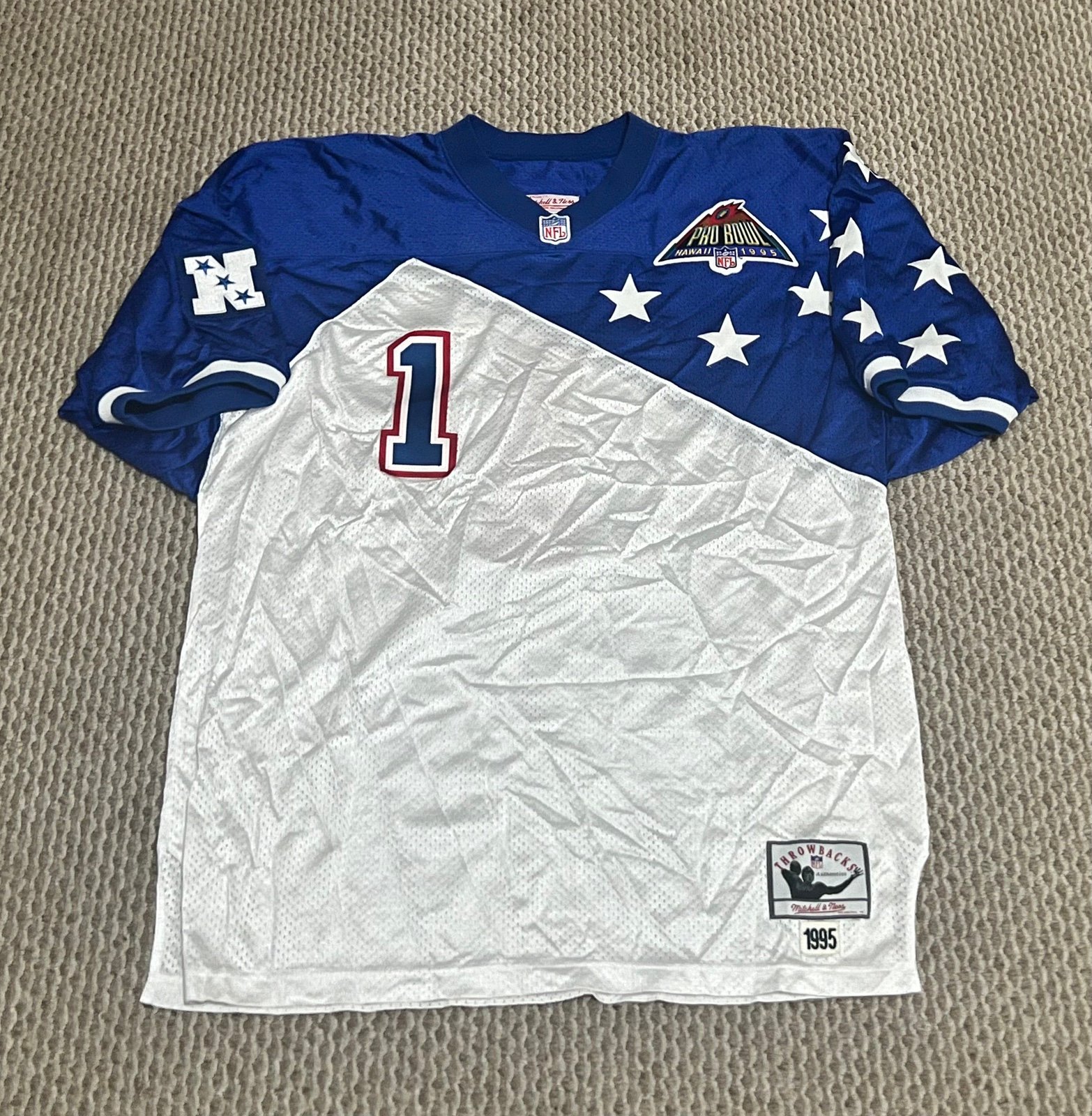 Authentic Mitchell & Ness NFL 1995 Hawaii Pro Bowl Warren Moon #1 Jersey Size 54