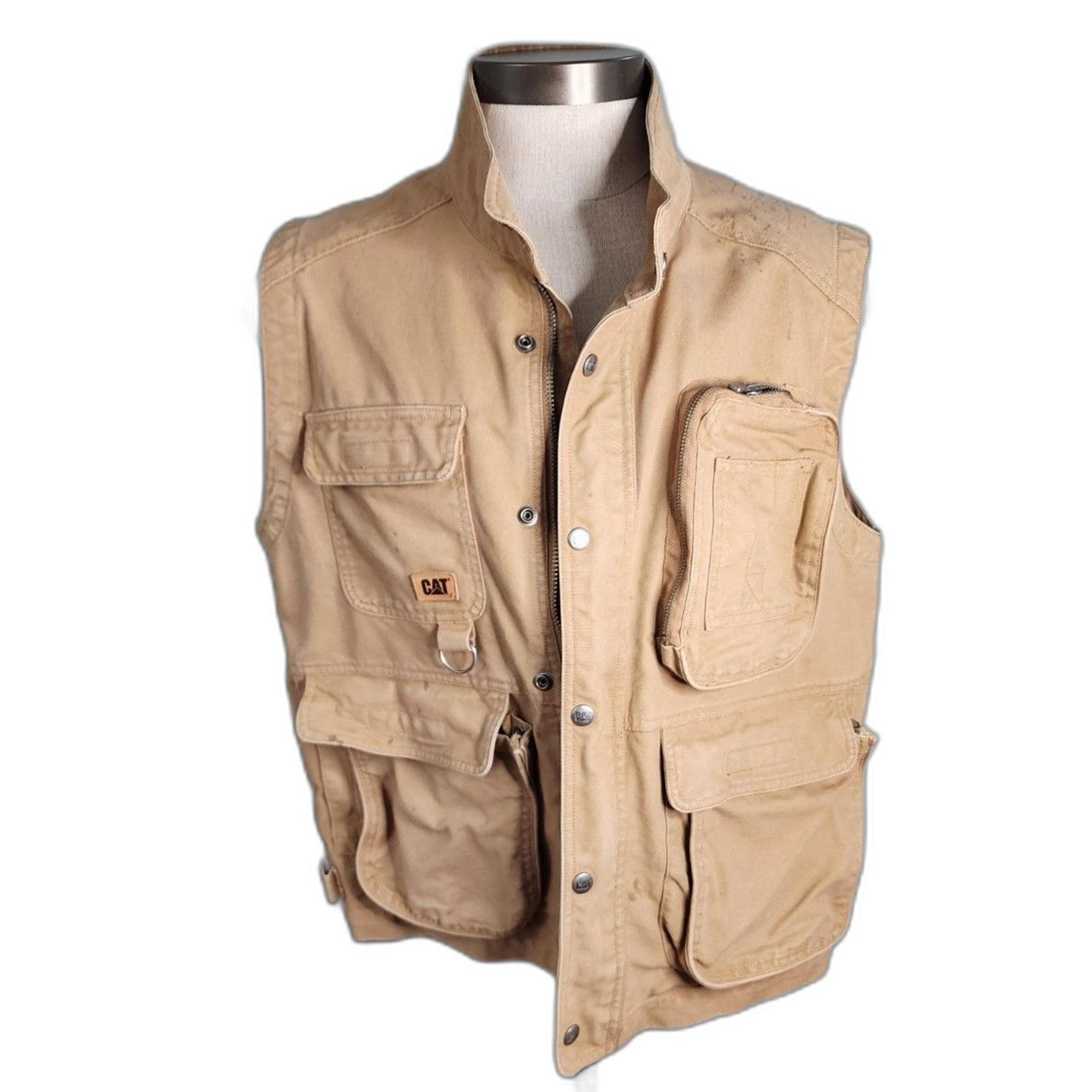 CAT Men's Tan Canvas Utility Vest Caterpillar Size L