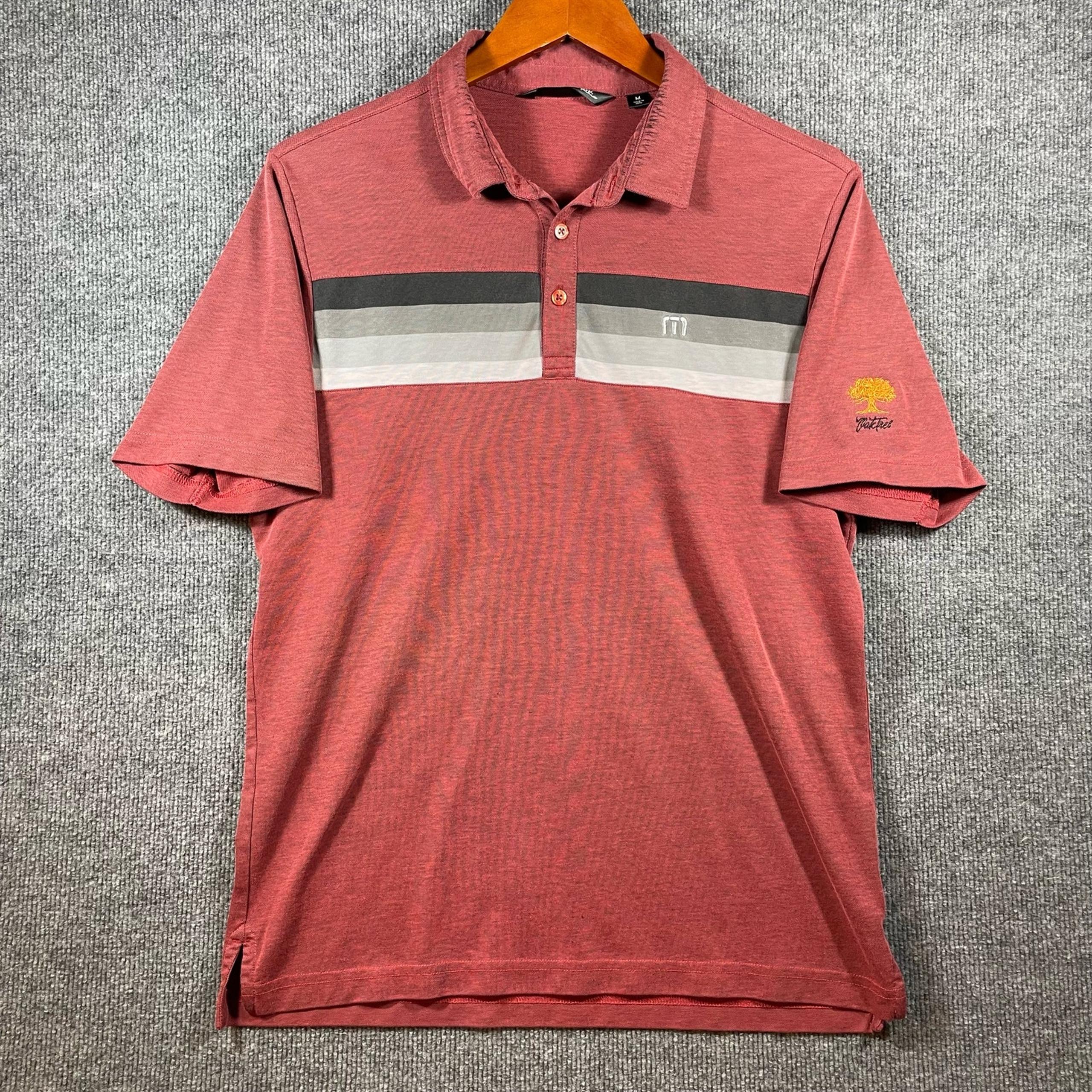 Travis Mathew Polo Shirt Men's Medium Red/Gray Striped Pima Cotton Golf Casual