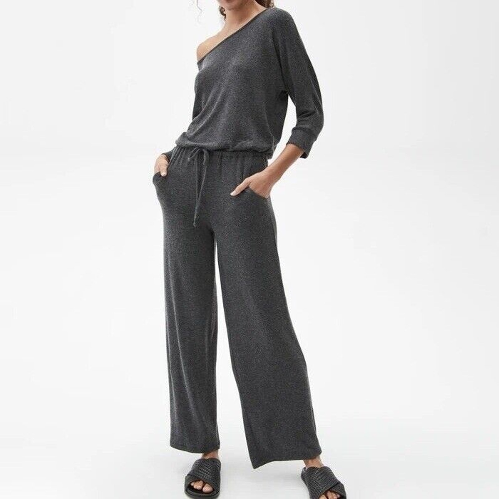 Michael Stars NWOT 3/4 Sleeve Angelina Madison Brushed Jersey Jumpsuit Black XL