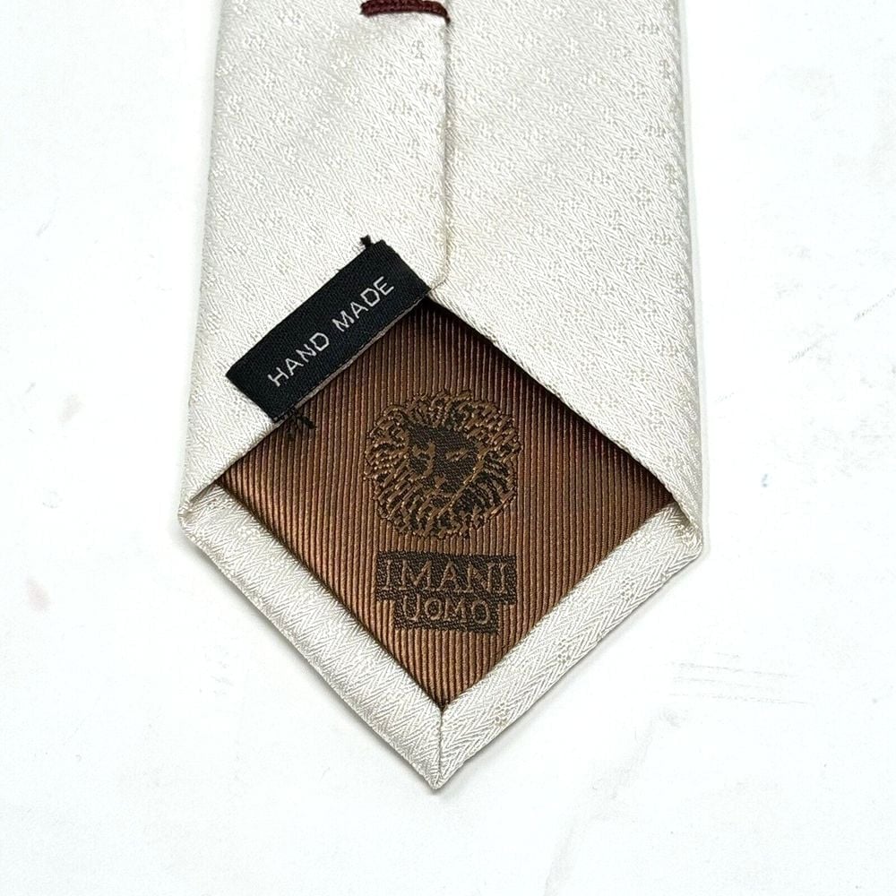 Imani Uomo Men's 100% Silk Touch Necktie With Hankey Skinny Ivory NWT 79.00