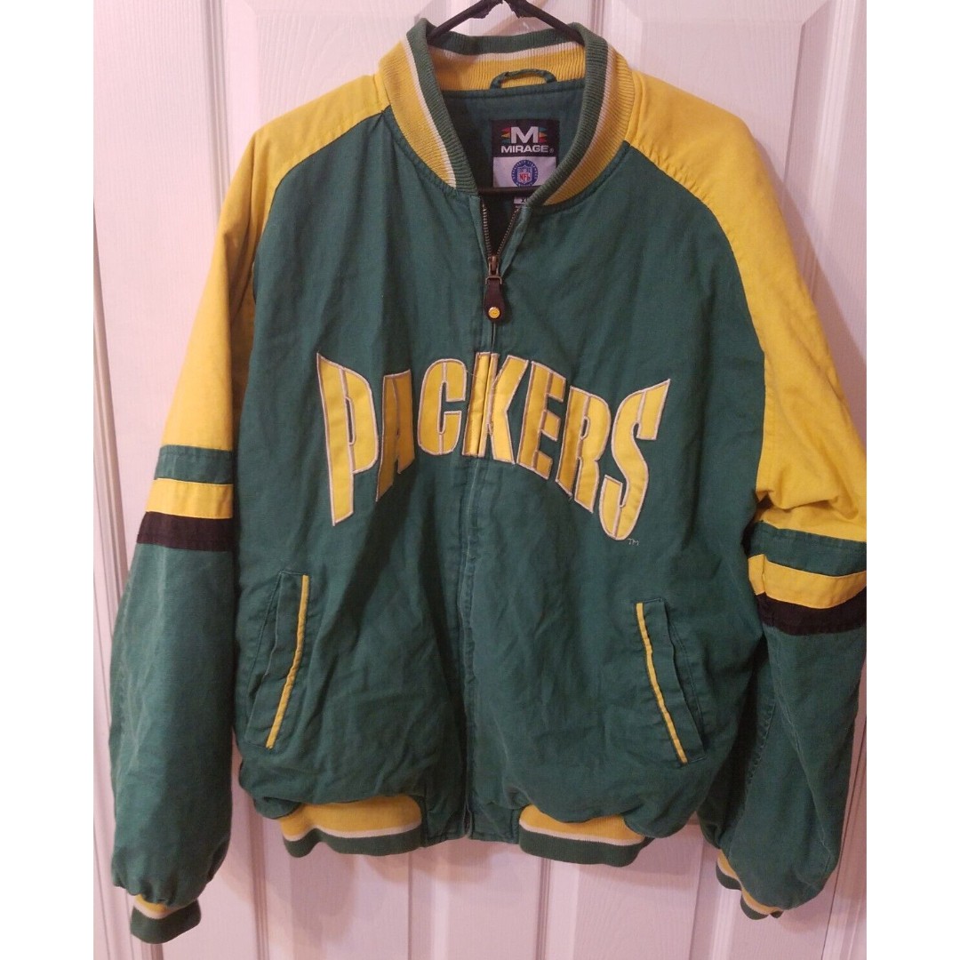 Vintage Mirage Green Bay Packers Letterman Sports Bomber Jacket Mens Size XL