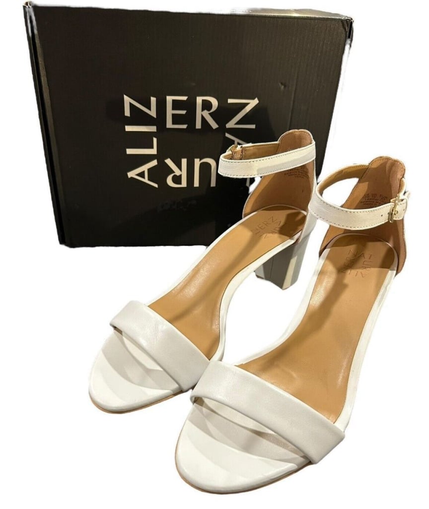 Naturalizer Womens Vera White Heel Sandals Shoes 12 Wide New In Box