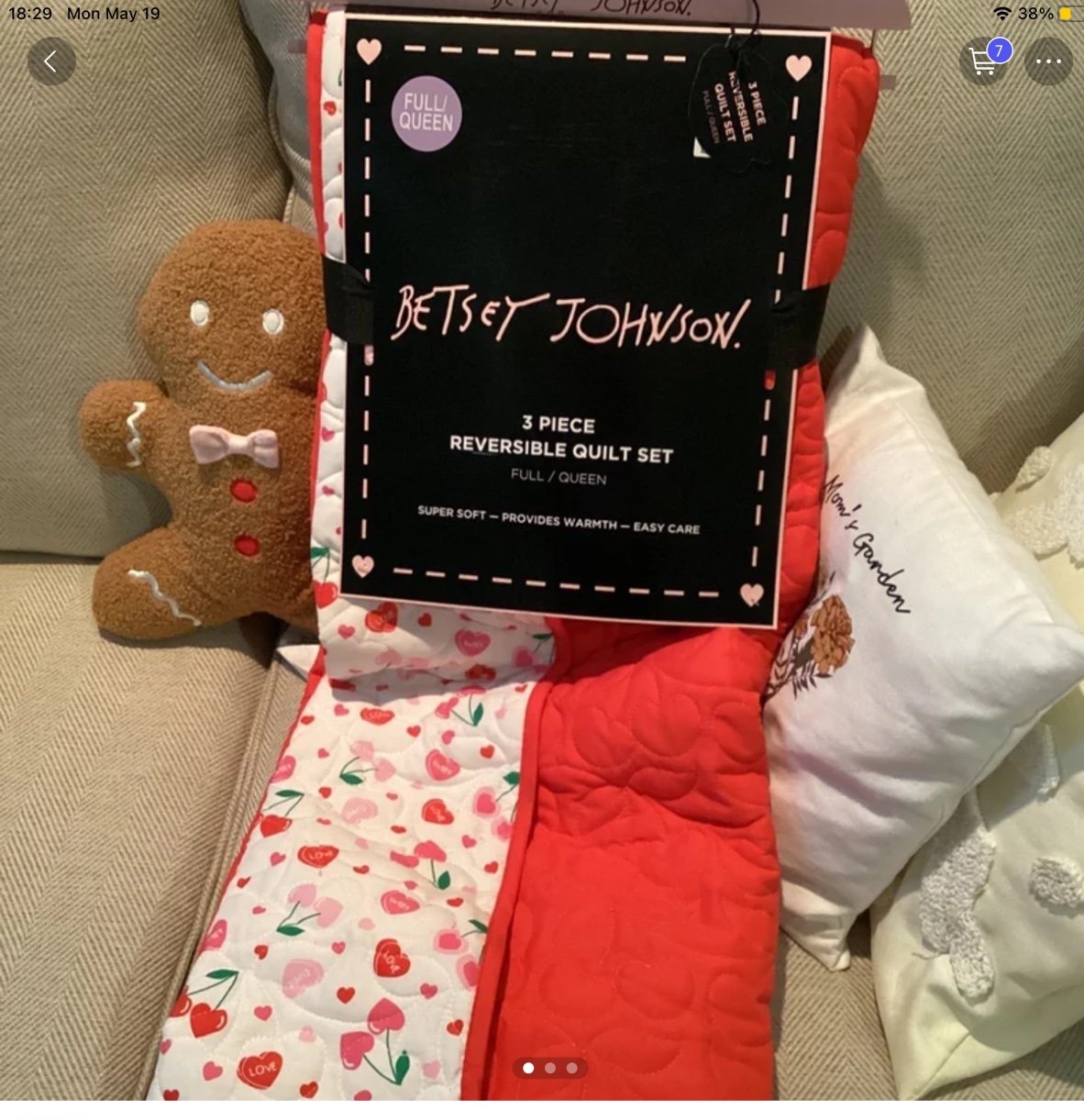 ❤️❤️ Betsy Johnson valentines reversible 3 piece quilt set size full/queen NWT