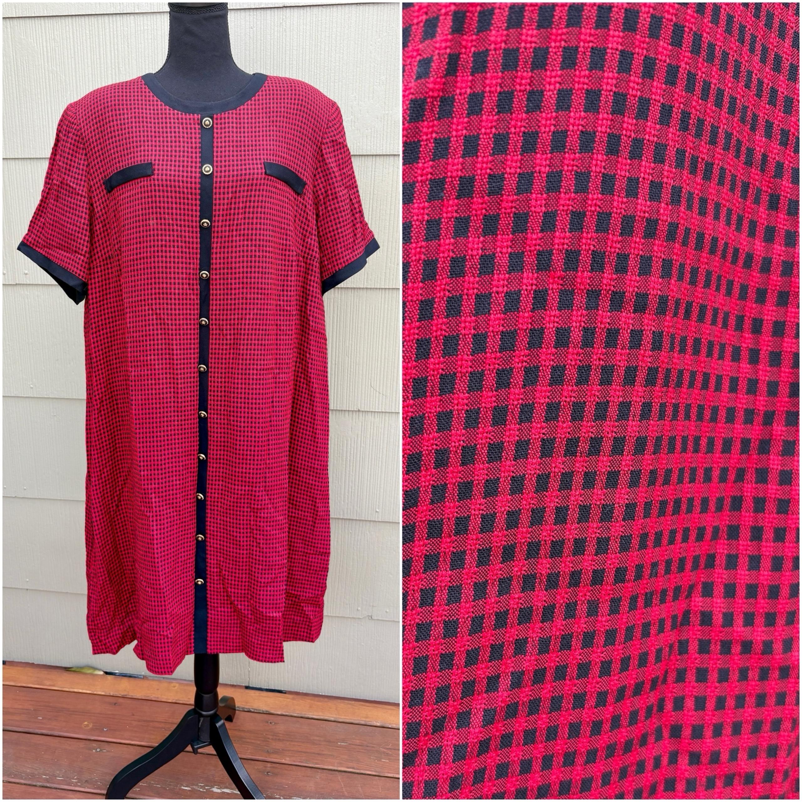 vtg Jessica Howard Petite 80s 90s Twee Goth Checkered Plaid Short Sleeve Dress