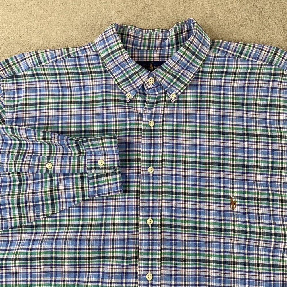 Polo Ralph Lauren Shirt Men 2XLT Tall Multicolored Plaid Oxford Flesh Pony Prepp