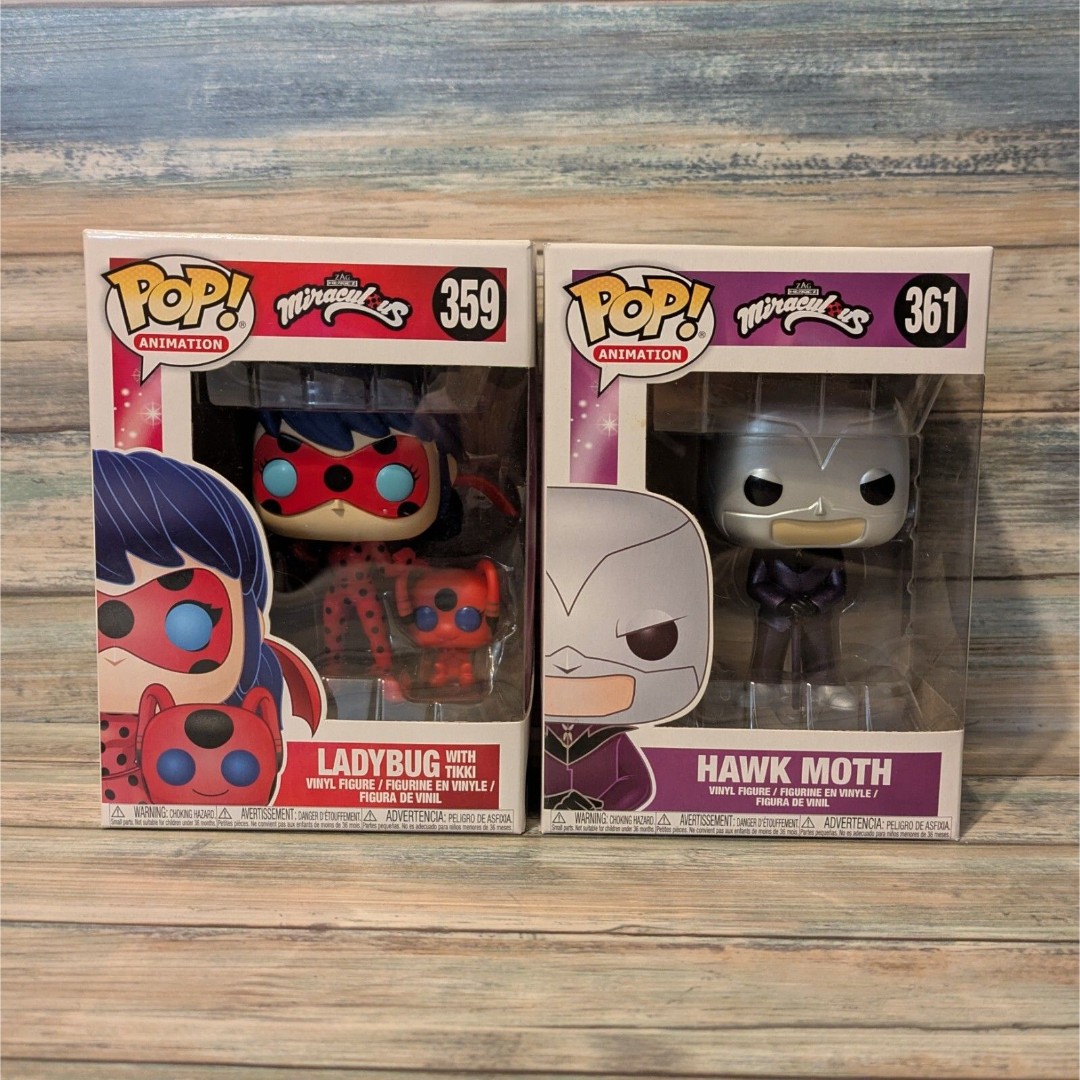 Funko Pop Miraculous Ladybug 359 and Hawk Moth 361 Lot Animation Tikki 2018