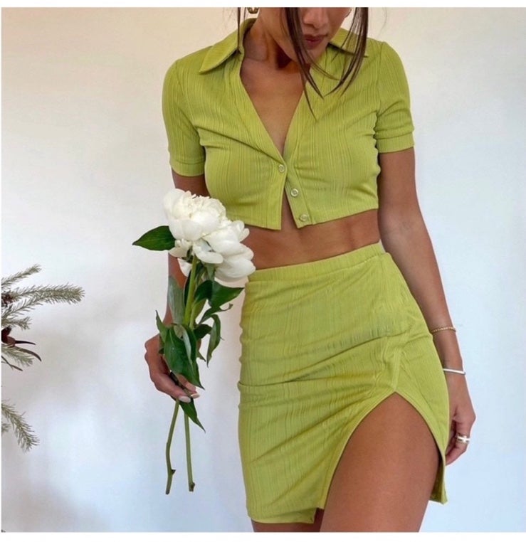 REVOLVE CAMILA COELHO GREEN SET XS SKIRT AND TOP