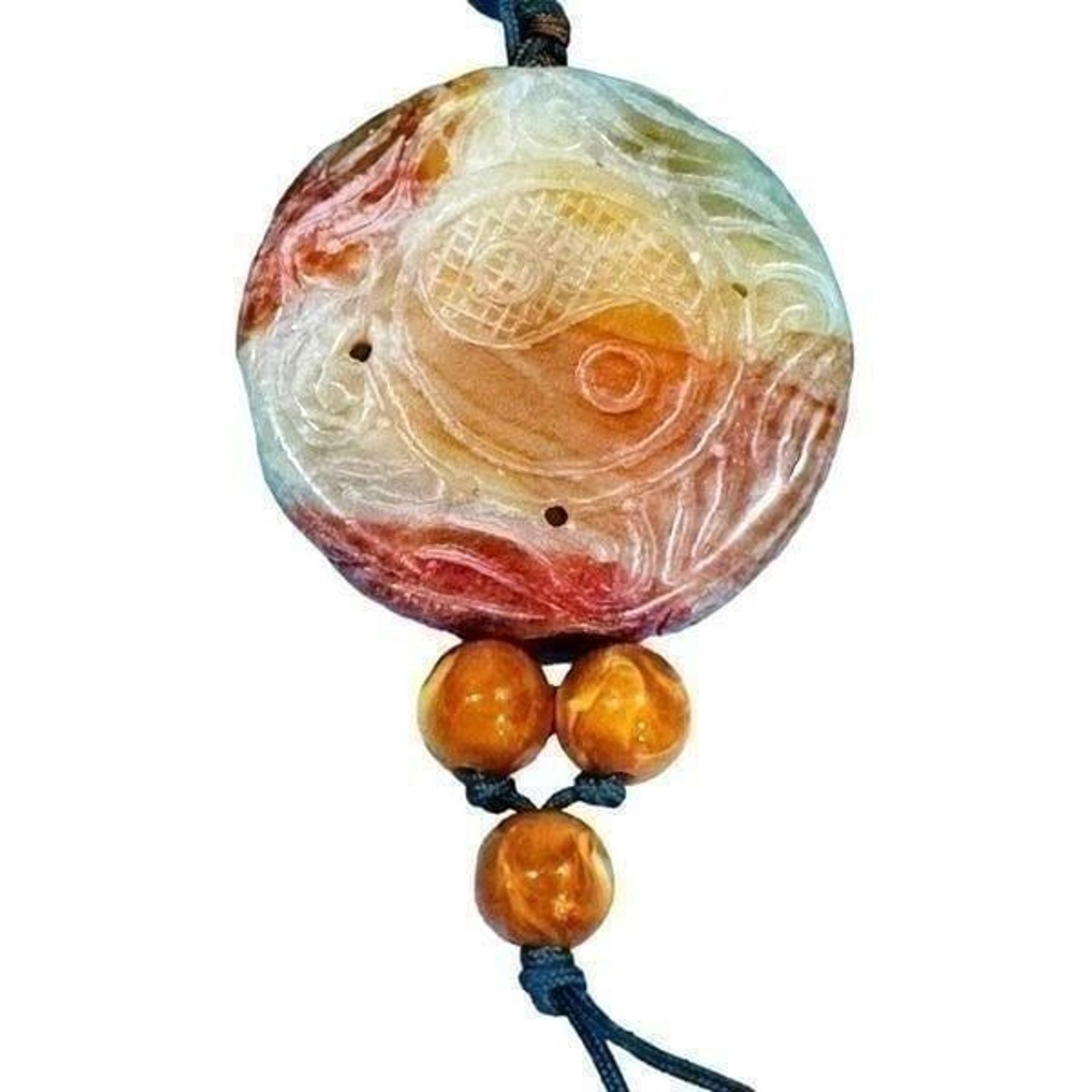 JADE Jadeite Long Yin Yang Oriental Antique Vintage Circle Carved Pendant Neckla