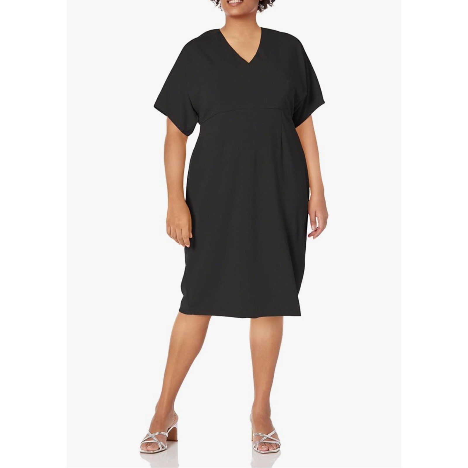 London Times 18W Black Scuba Crepe Dolman 3/4 Sleeve V Neck Sheath Dress NWT