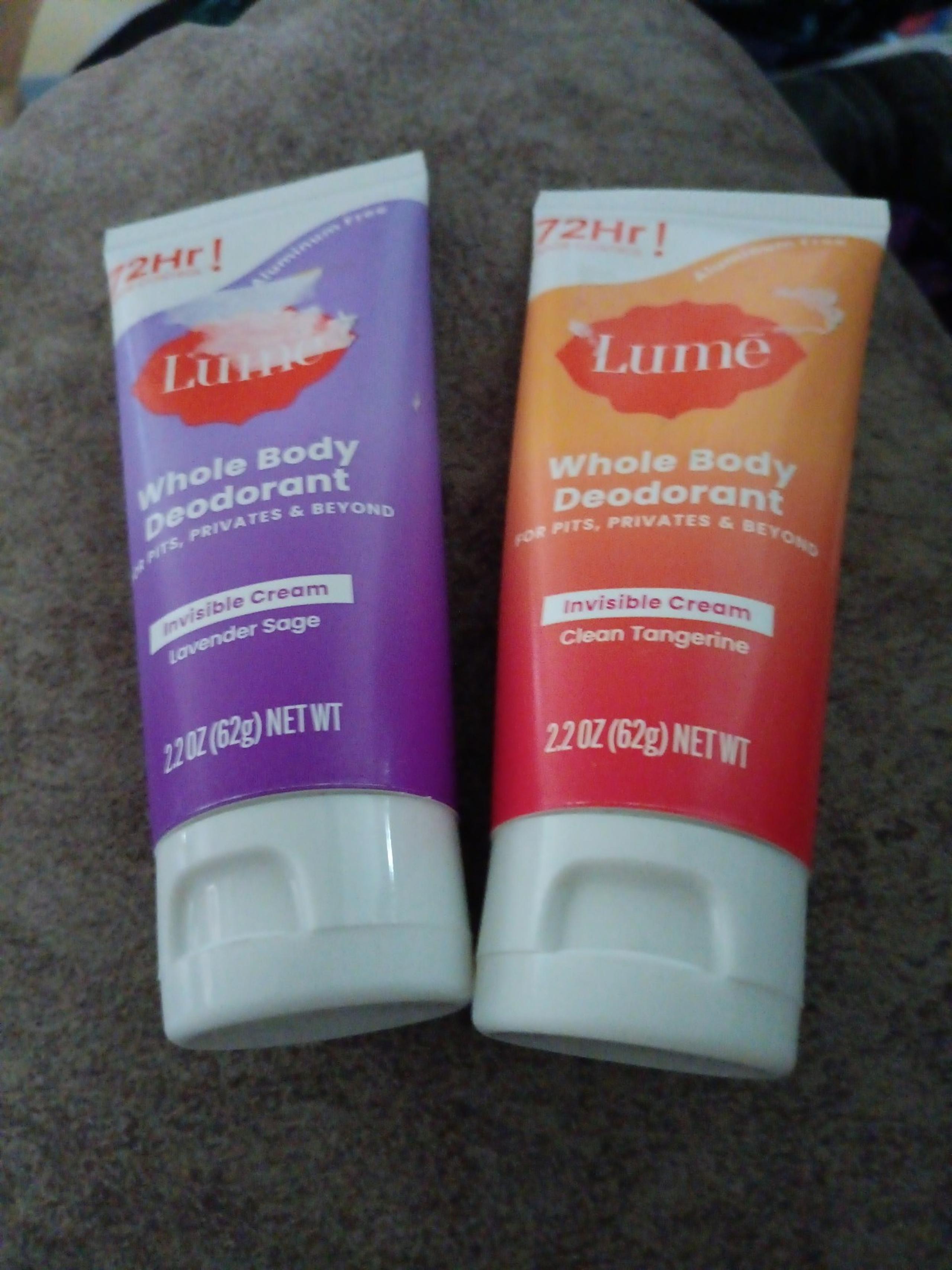 Lumē deodorant in clean tangerine and lavender sage invisible cream