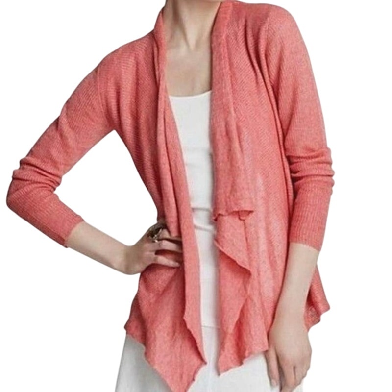 Eileen Fisher NWT 100% Linen Cascading Cardigan Pink Size PP Delave Rib Play