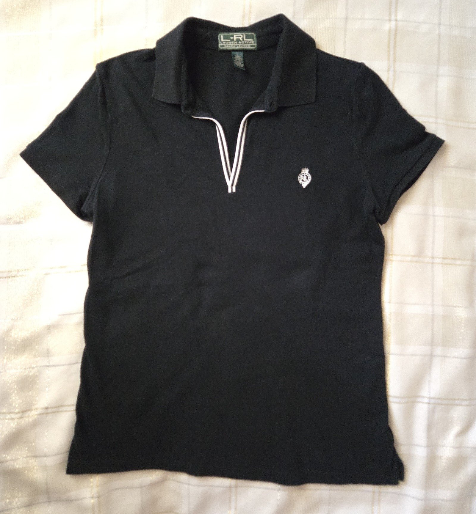 Lauren Active, Ralph Lauren Black & White Embroidered Polo Shirt