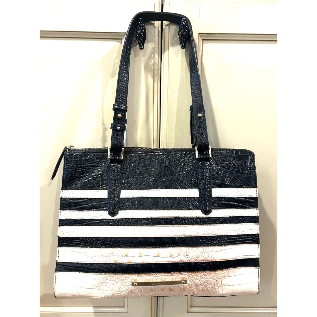 Brahmin Black/White Leather Tote Bag