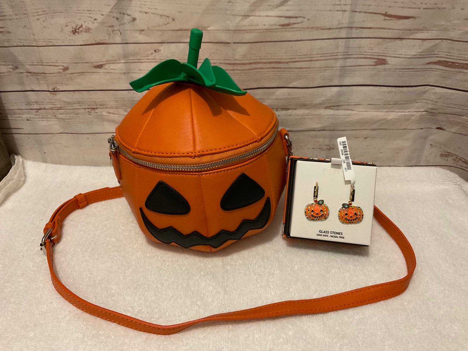 Halloween Pumpkin Jack O Latern Purse with Earrings