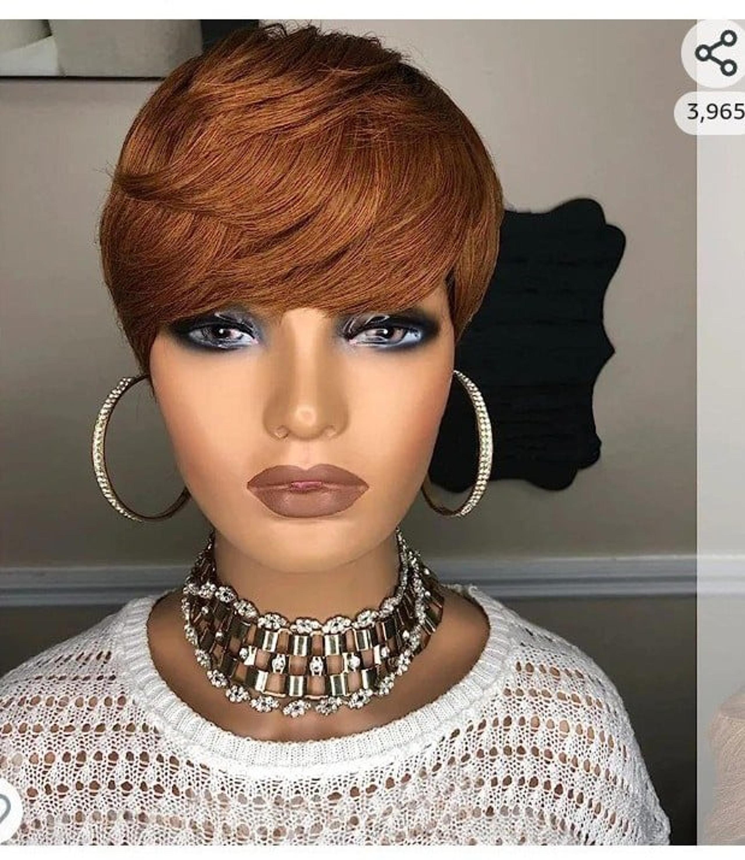 Ombre Brown Pixie cut real 100% human Hair Wig with Bang