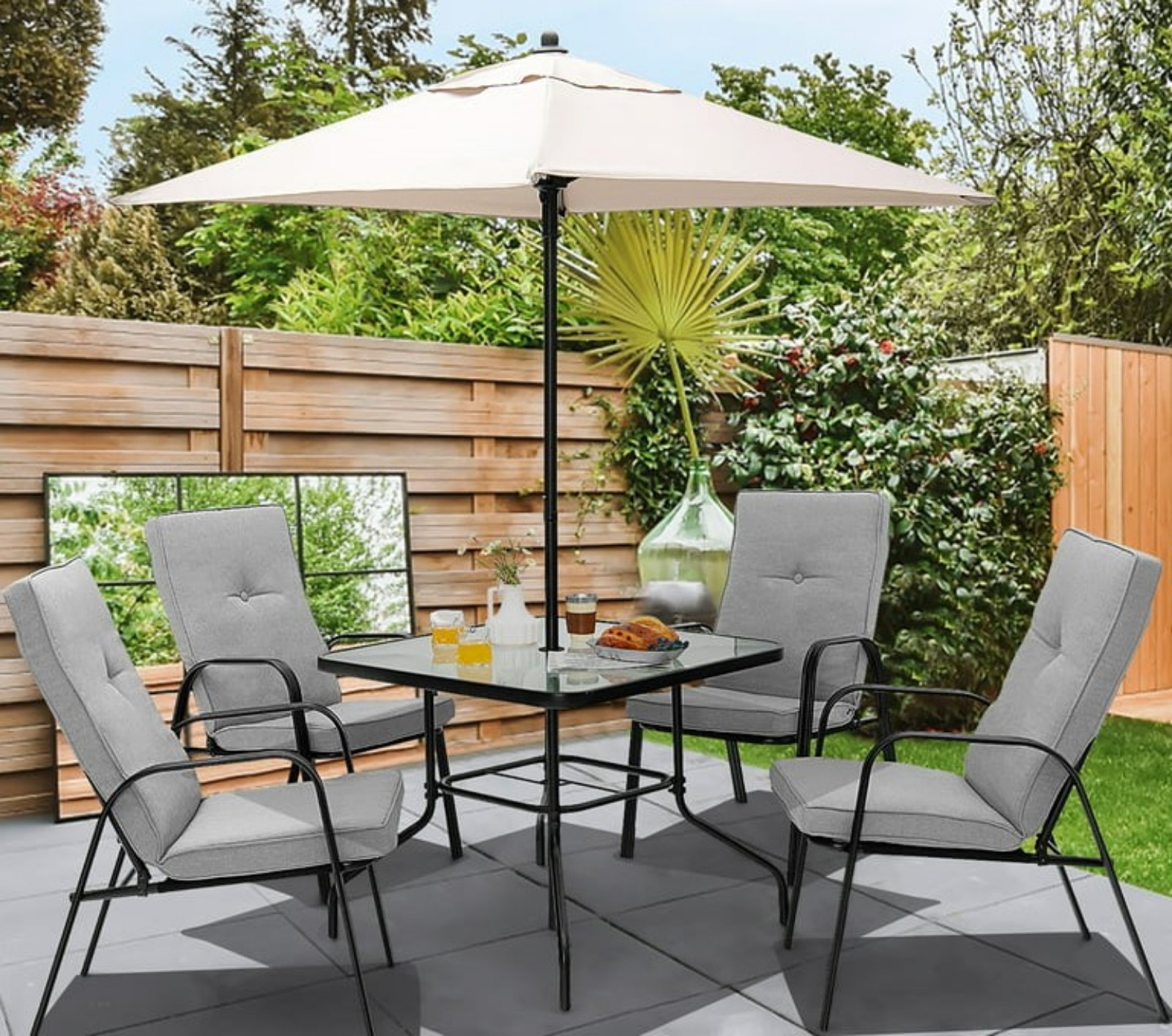 35'' Patio Dining Square Tempered Glass Table w/ Umbrella Hole Backyard