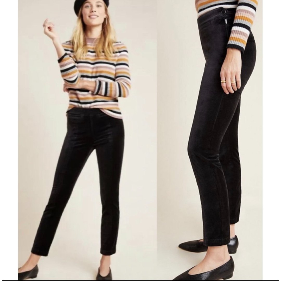 BY ANTHROPOLOGIE Black Velvet Slim Trousers