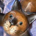 Vtg hand carved cat base flat top