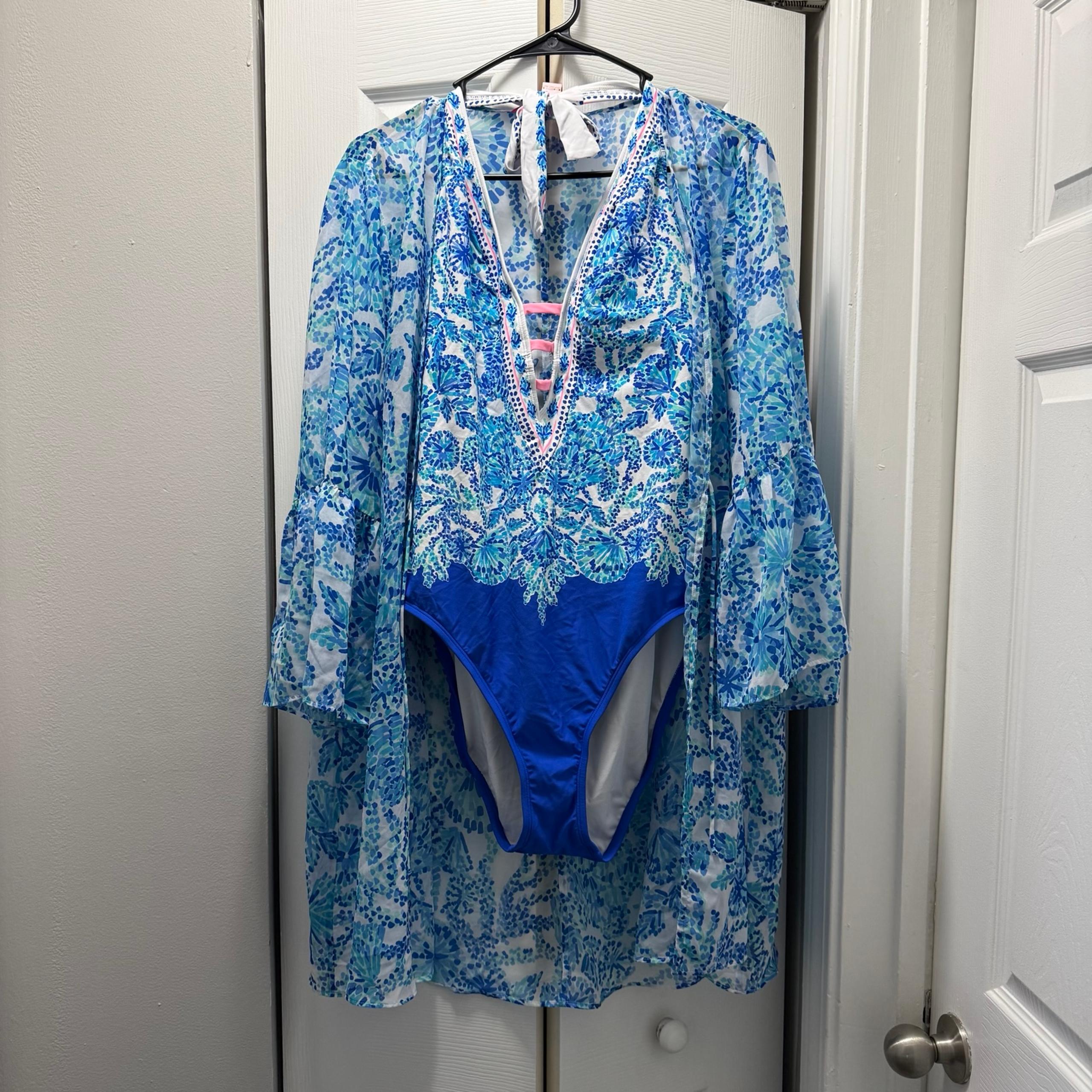 Lilly Pulitzer Loraline Swimsuit Turquoise Oasis Shell Me You Love Me & Coverup