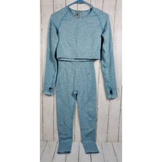 ACTA Seamless Crop Top Sz Medium and Leggings Sz Small Set High Waist Blue KORA