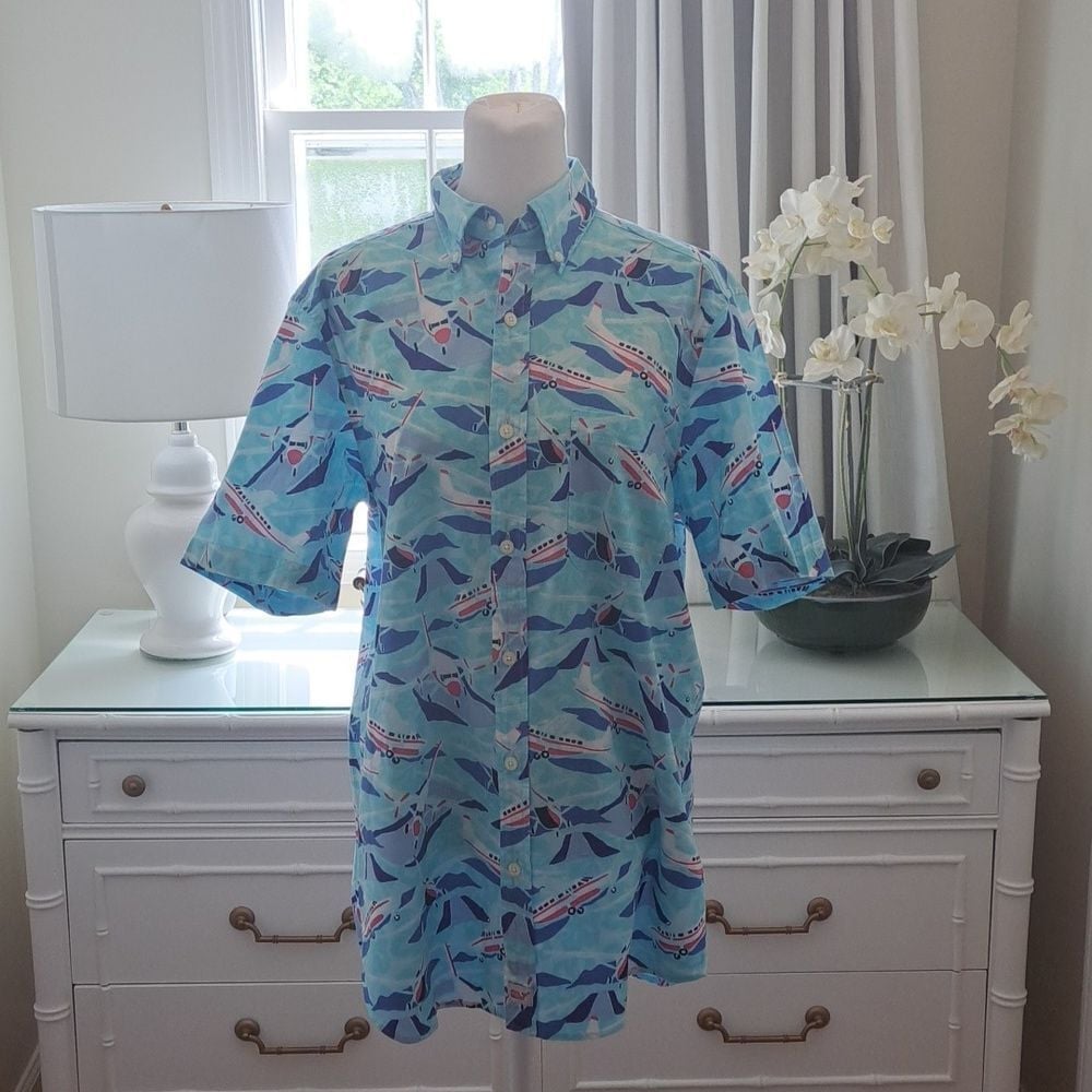 NWOT Vineyard Vines Men's Tropical Floral/Airplanes Hawaiian Shirt Size SM