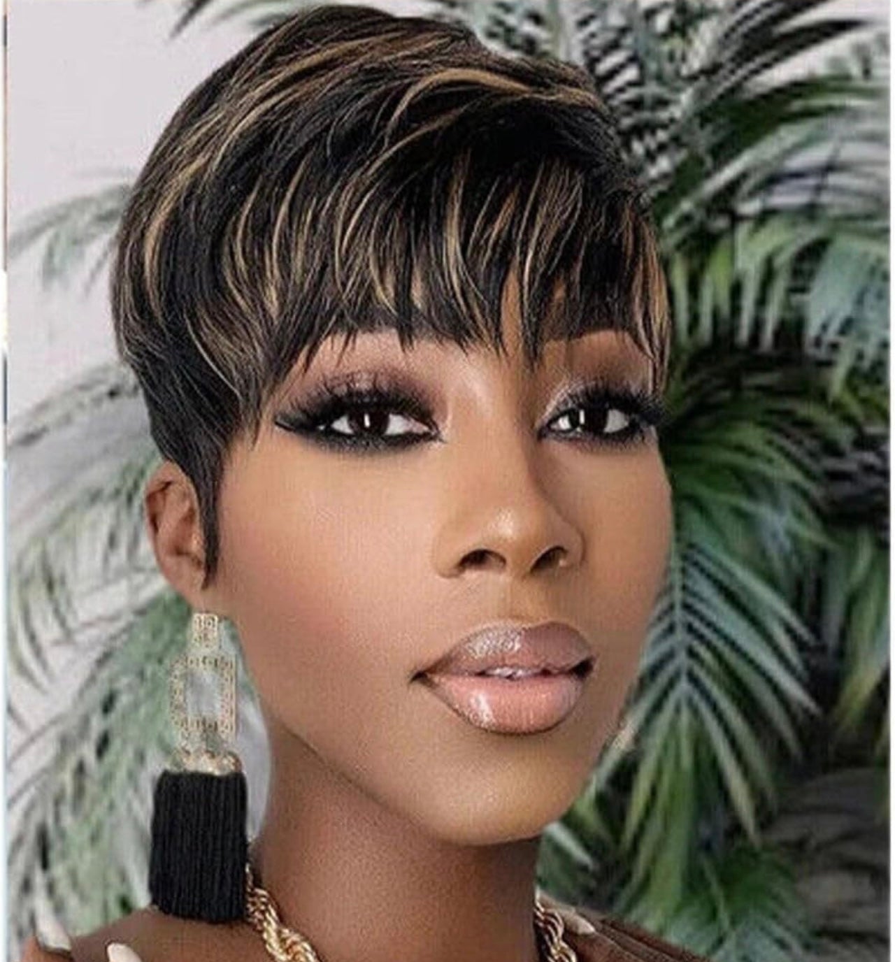 Short bob human hair wig ombre pixie cut with bangs layered glueless wig