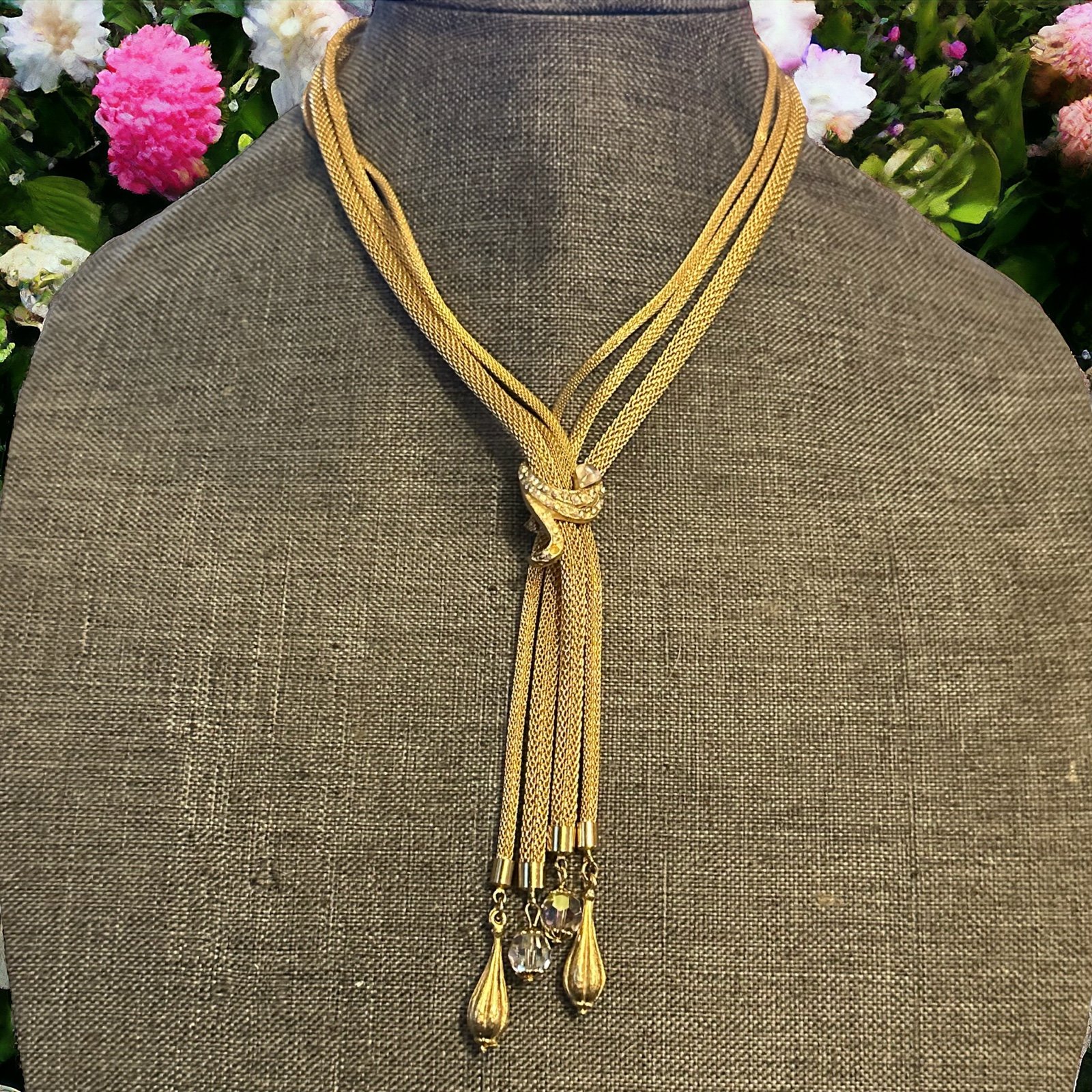 Vintage mesh tube lariat necklace