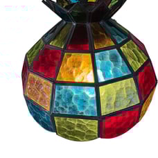 Vintage Slag Stained Glass Pendant Multi Color MCM Hanging Swag Lamp Light 12”W