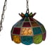 Vintage Slag Stained Glass Pendant Multi Color MCM Hanging Swag Lamp Light 12”W