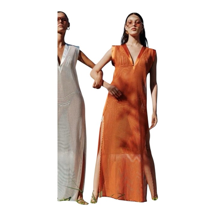 My Beachy Side Camelia Maxi Cover Up Caftan Gold Flame Womens Size Small