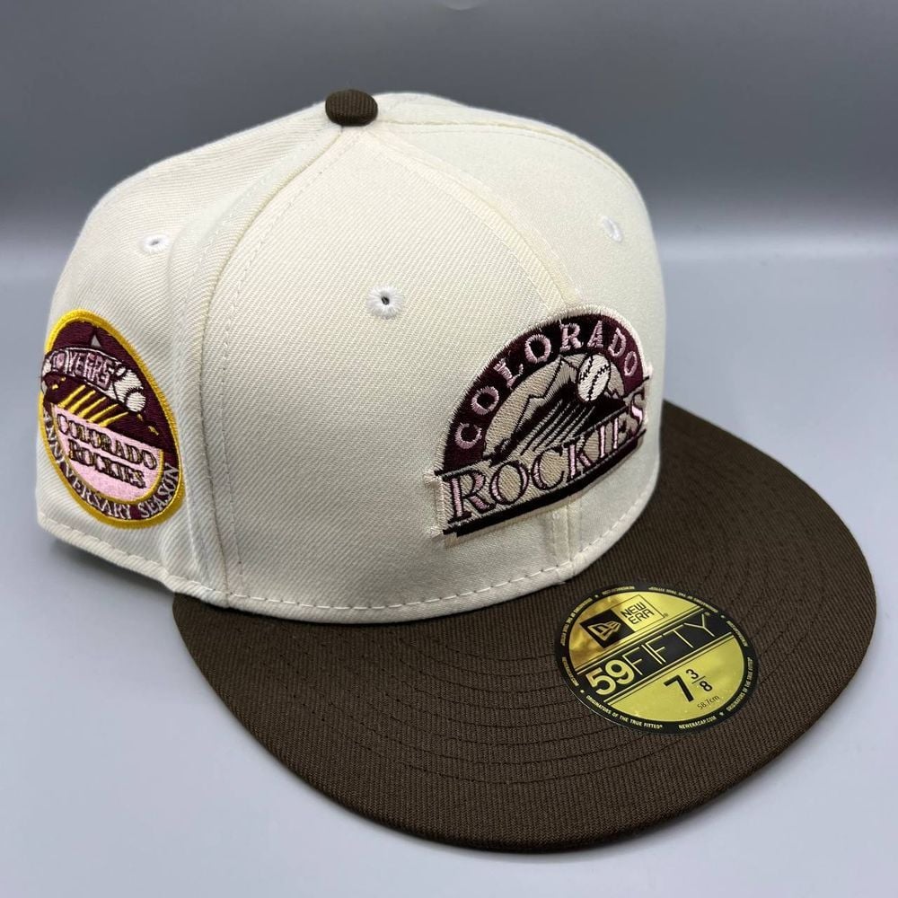 Colorado Rockies Hat Men 7 3/8 White Brown 59Fifty New Era Fitted Cap New