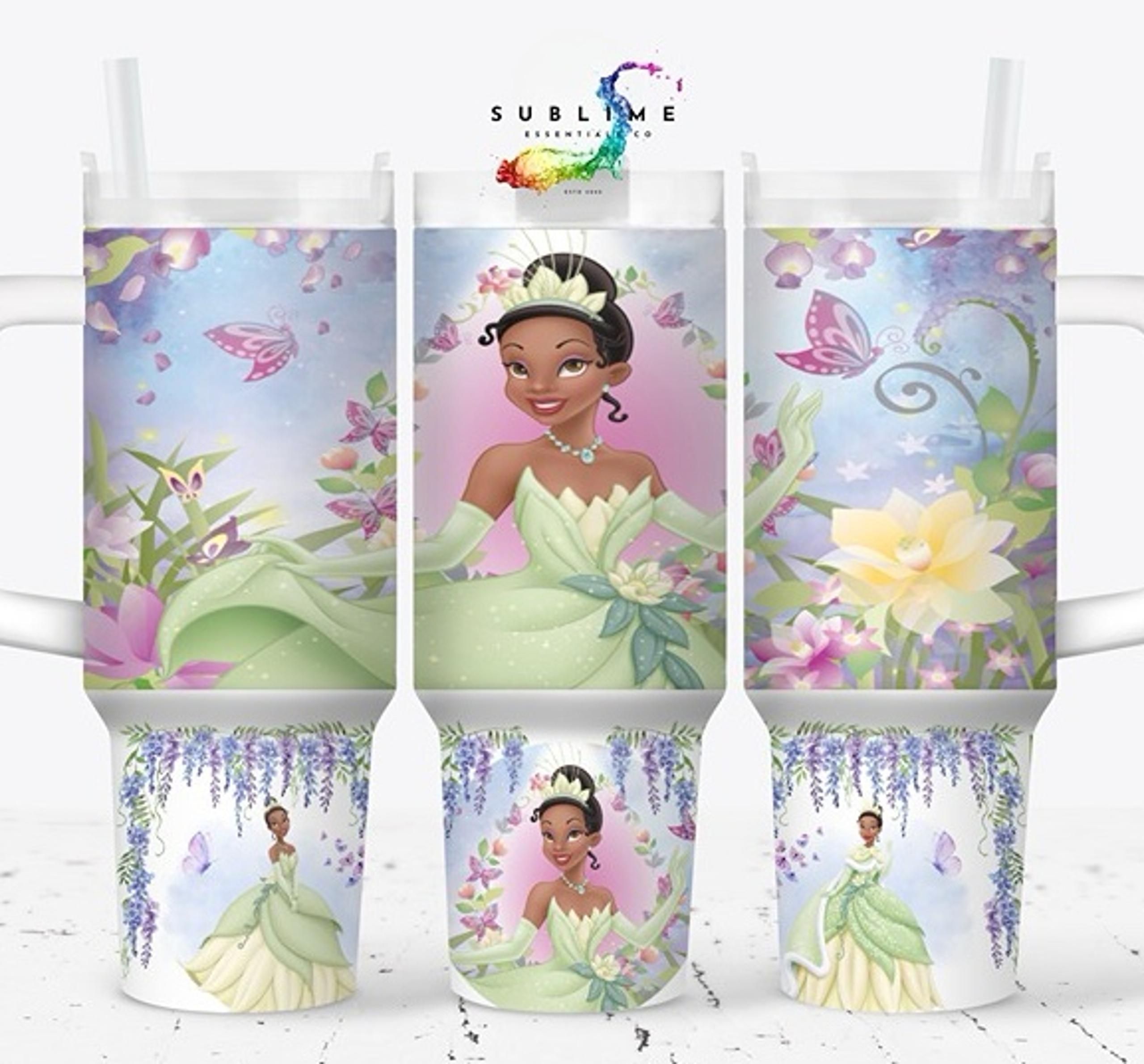 Tiana Inspired "Pastel Garden" - 40 oz Tumbler w/White Lid & Handle