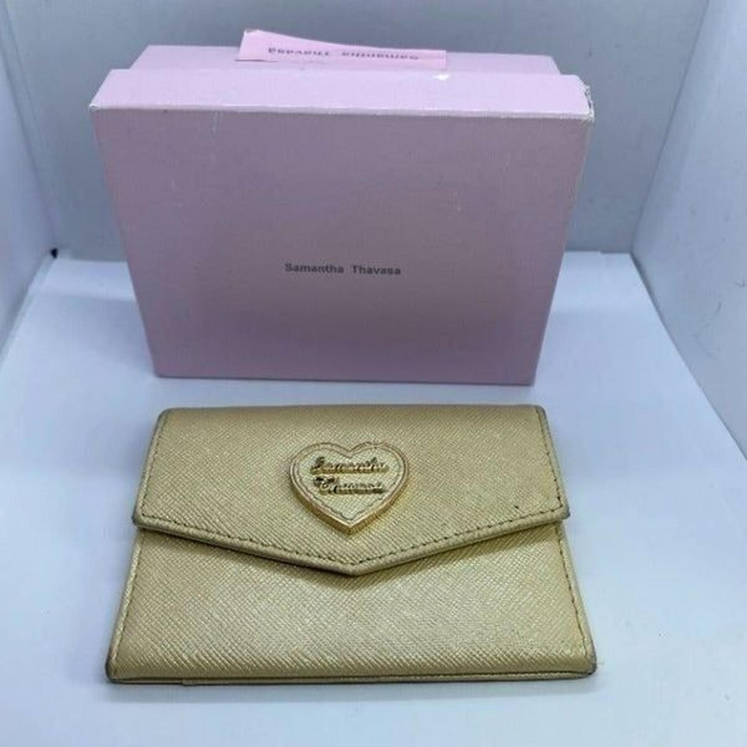Samantha Thavasa Beige / Golden Leather Slim Card Case / Mini Wallet w/ Box
