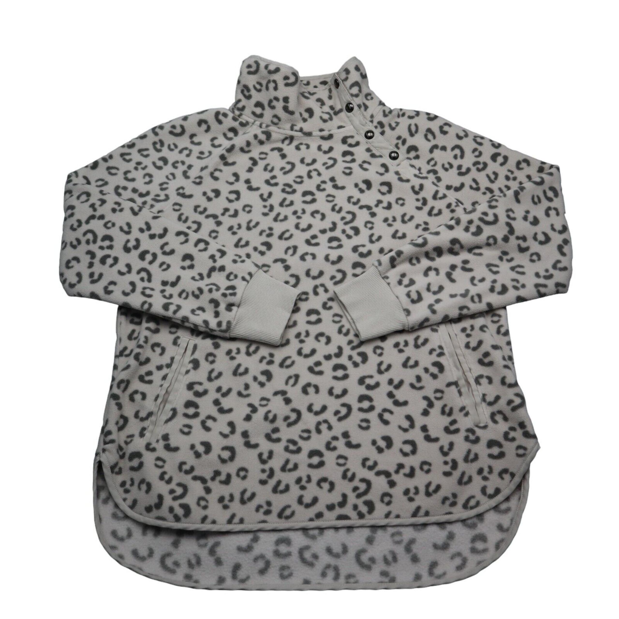 Green Tea Sweater Womens M Beige Long Sleeve Animal Print Zip Pocket Fleece