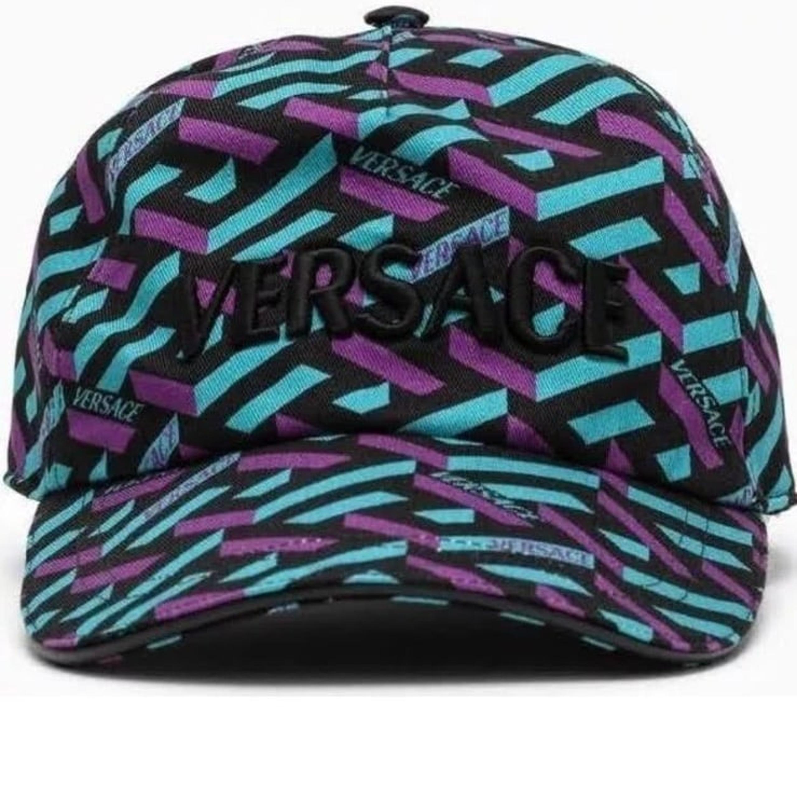 VERSACE Men's La Greca Monogram Baseball Hat Purple Plum Black Teal Retails $575