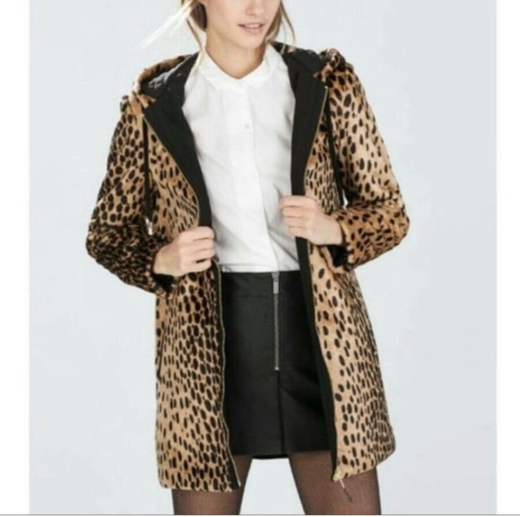 Zara leopard wool fur coat