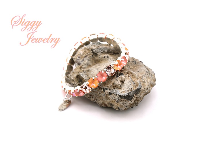 Flamingo Glow Peach and Pink Crystal Stretch Bracelet Made with Austrian Crystal