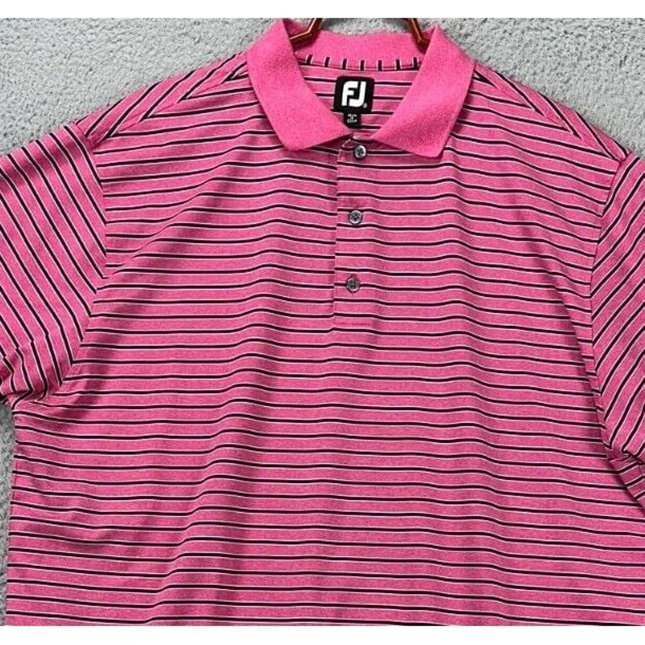 FootJoy FJ Shirt Adult XL Pink Wide Pinstripe Golf Polo Athletic Logo Rugby Mens